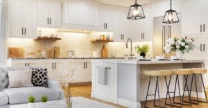large updated kitchen with couch